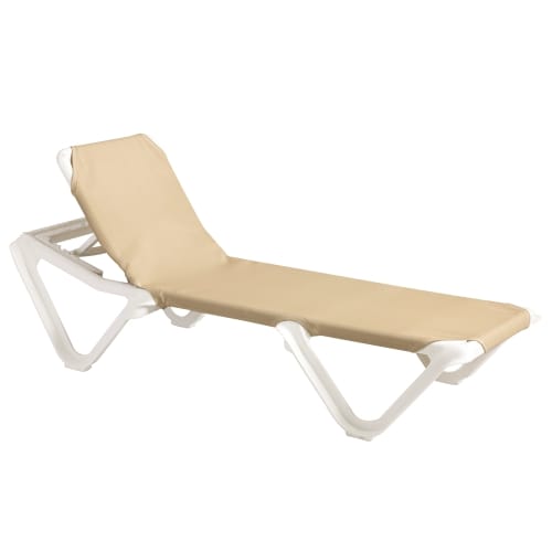 Grosfillex® Nautical Sling Chaise, Khaki Sling with White Frame, Minimum Qty. 12